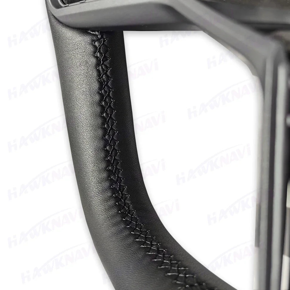 Hawknavi 350mm Yoke Steering Wheel – Leather Racing Style for Tesla Model 3 & Model Y, Heated Optional, White & Black
