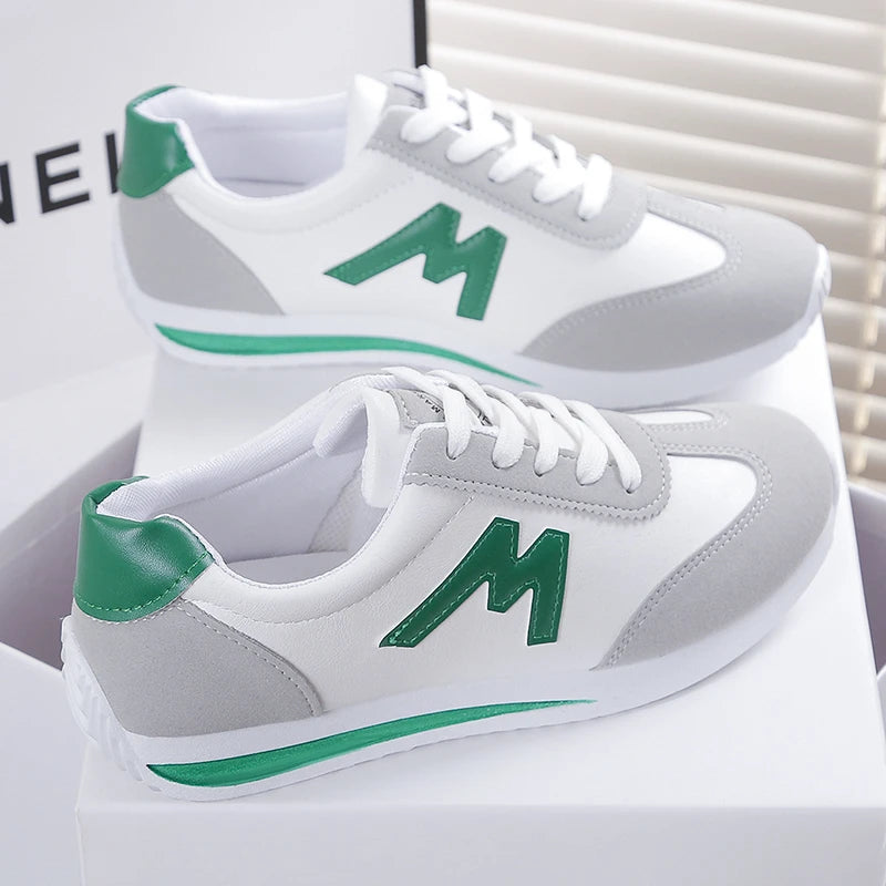 2024 Women’s Casual Walking Shoes - Summer Flat Lace-Up Leather Sneakers, High-Quality Fashion Flat-Bottom Gump Sneakers