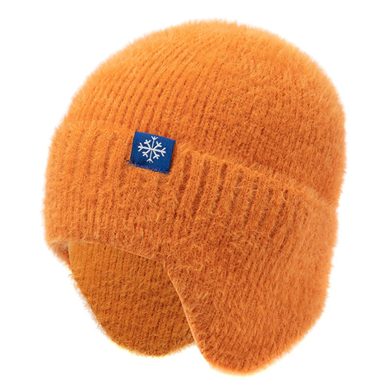Women’s Earflap Winter Hat – Candy Color Faux Fur Knit Beanie, Kpop Style Streetwear Cap