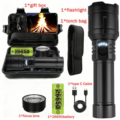 Flashlight Lighter & Power Bank - Rechargeable 5-Mode Zoomable LED Torch for Camping & Emergencies