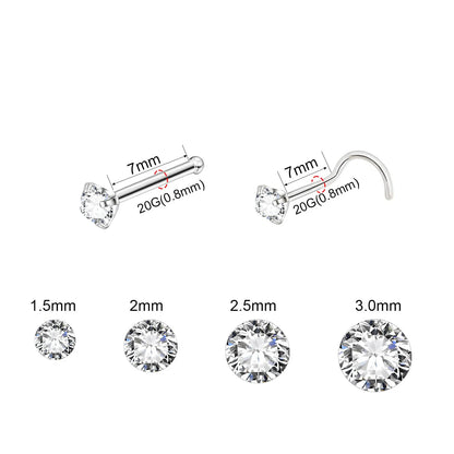 5PCS Stainless Steel Nose Ring Studs — Crystal Nostril Piercing Jewelry for Women & Girls, 1.5/2.0/2.5/3.0mm, 20G