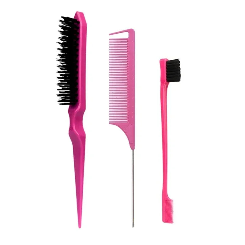 3PCS Hair Styling Comb Set – Teasing Brush, Rat Tail Comb, Edge Brush & Braid Tool for Hair Styling