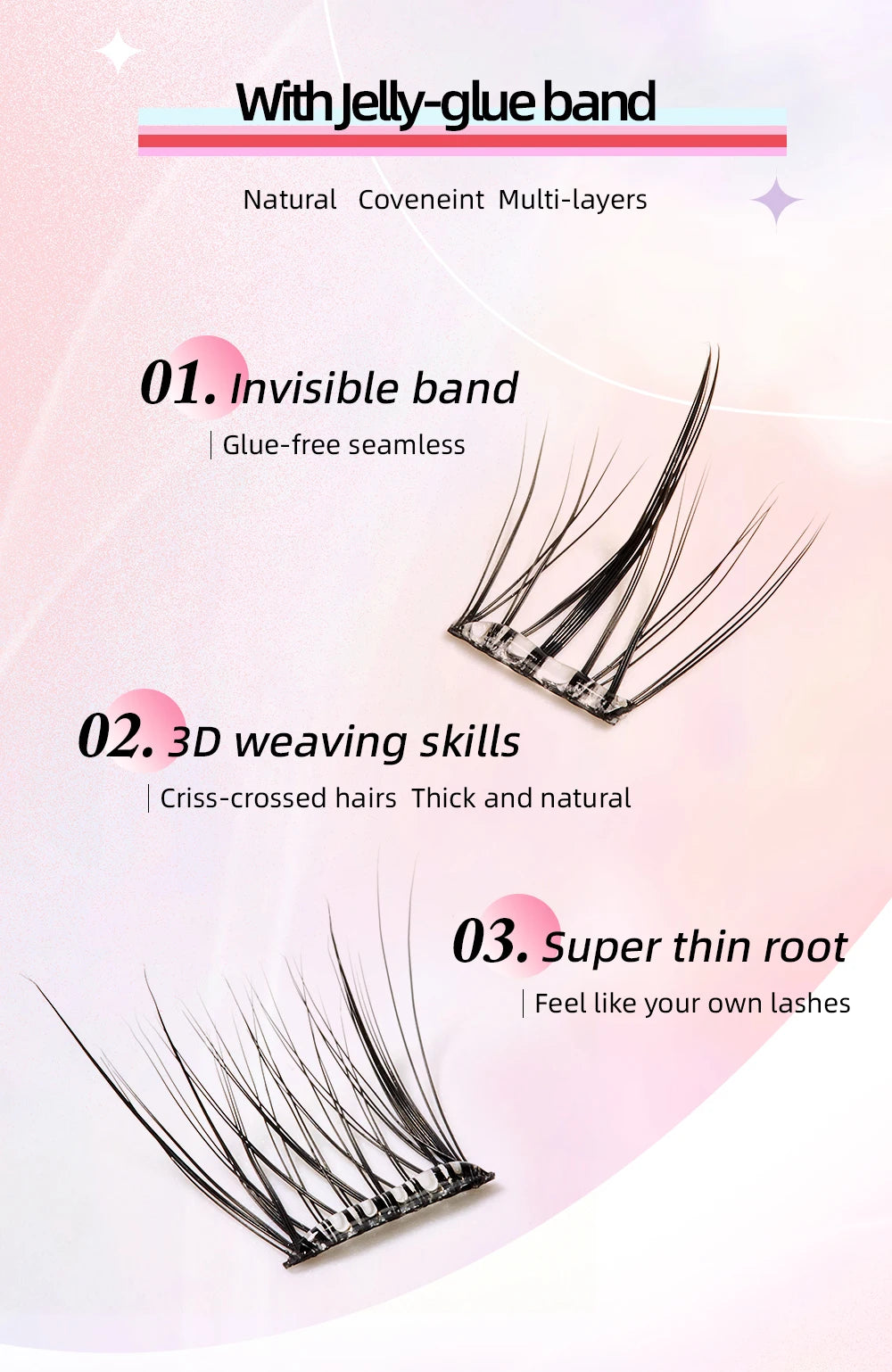 Yelix Self-Adhesive False Eyelashes — Reusable DIY Cluster Lashes, Glue-Free, Natural Soft