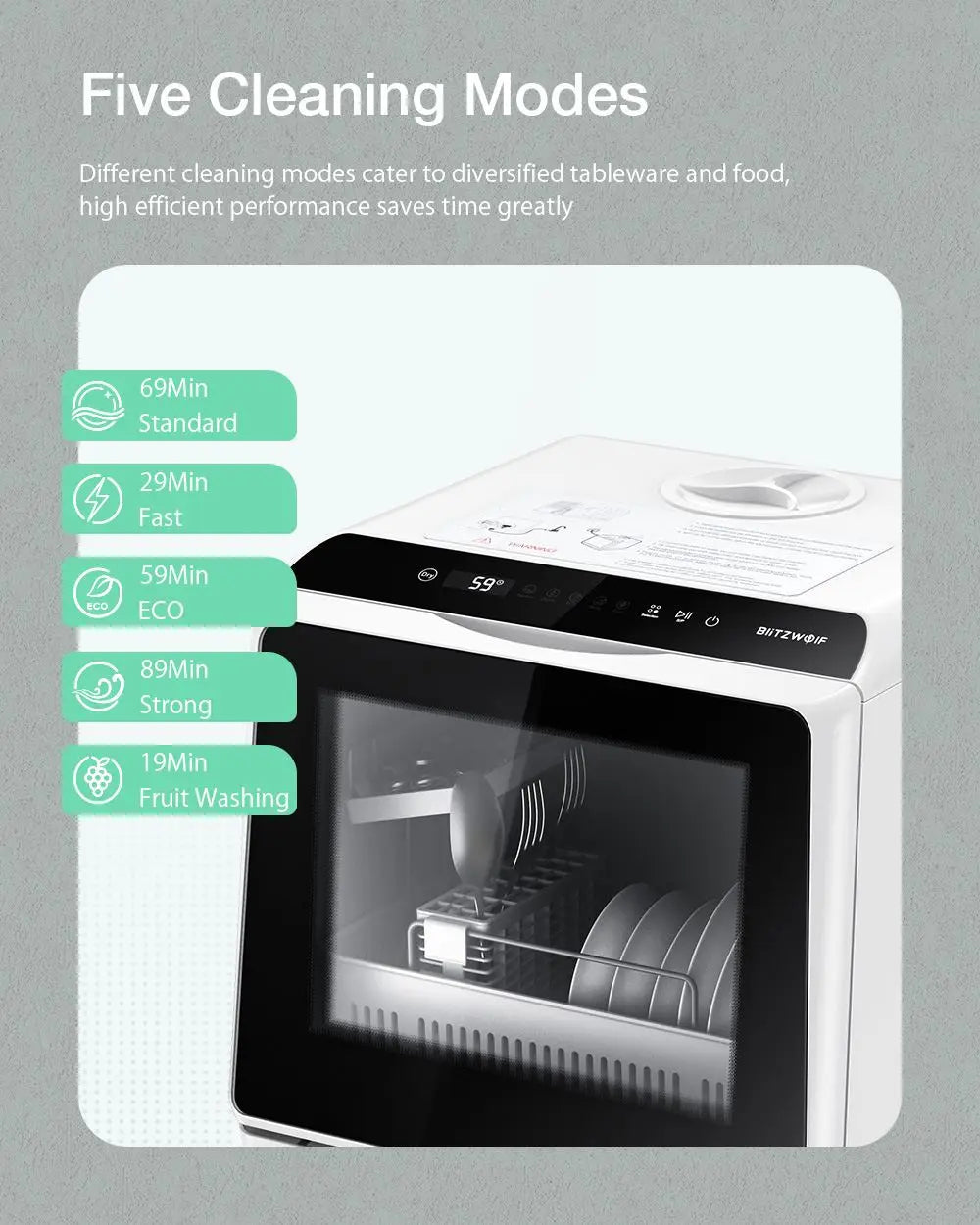 BlitzHome Smart Countertop Dishwasher – Portable Tabletop Dish Washer with APP Control for Kitchen