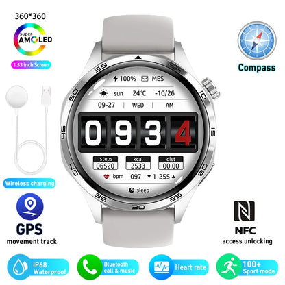 2025 GPS NFC Smartwatch for Men – 360x360 AMOLED HD Screen, Bluetooth Call, Waterproof, Compatible with Huawei Watch 5 Pro