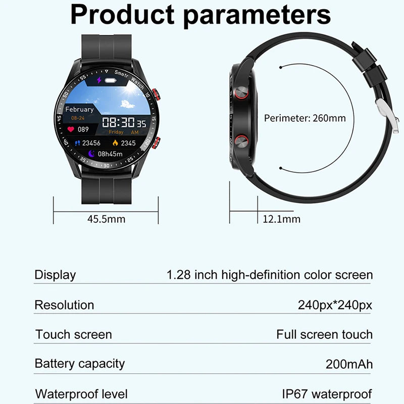 ECG+PPG Bluetooth Call Smartwatch for Men – Laser Health, Blood Pressure, Fitness, Waterproof Sports Watch with Box