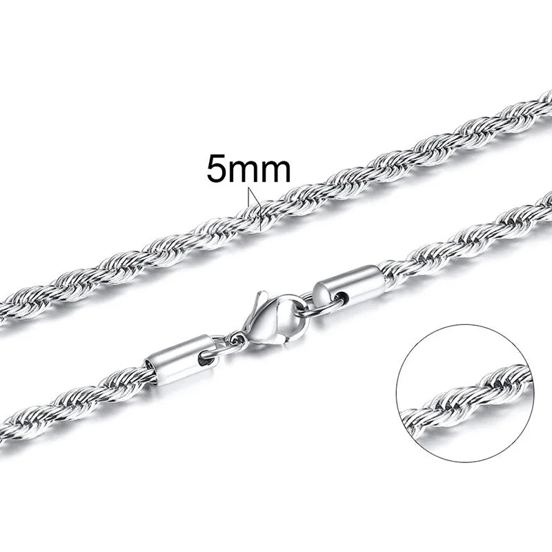 304 Stainless Steel Twist Rope Chain Necklace – PVD Gold Plated, 2-5mm Width for Men & Women, Fashion Accessories