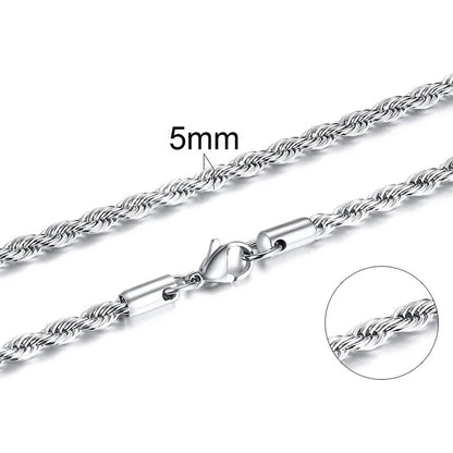 304 Stainless Steel Twist Rope Chain Necklace – PVD Gold Plated, 2-5mm Width for Men & Women, Fashion Accessories