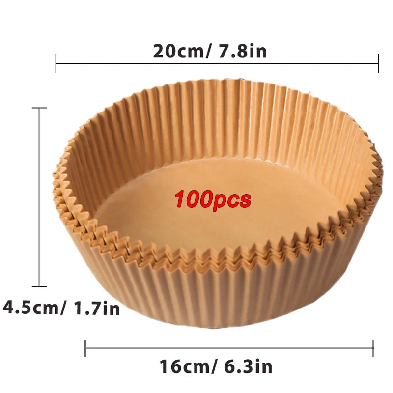 50/100Pcs Disposable Air Fryer Paper Liners Non-Stick Round Baking Parchment for Kitchen Cooking