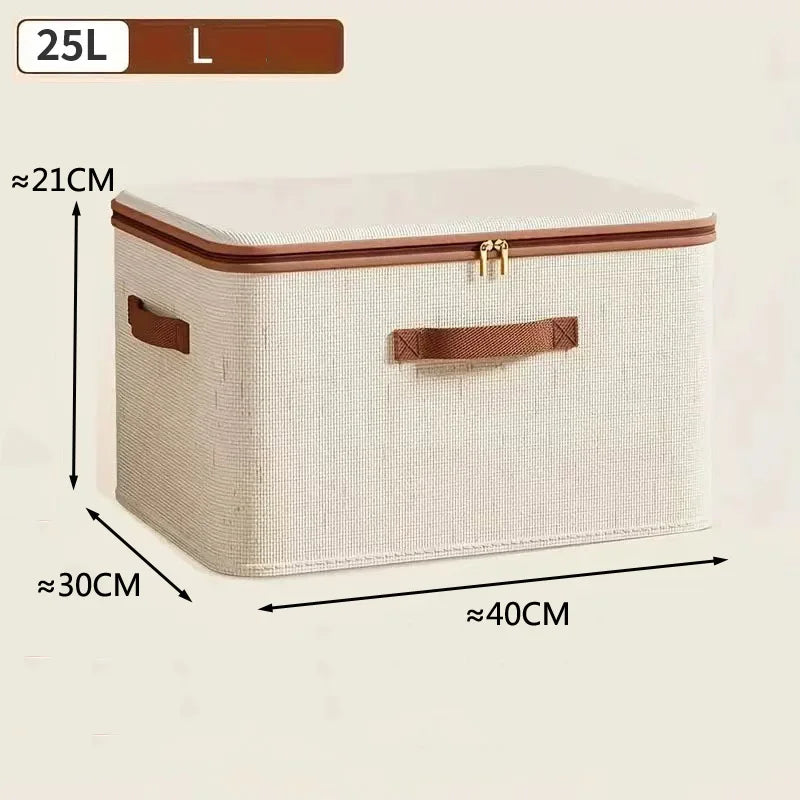 Large Household Storage Box – Heavy-Duty Hard Shell Cotton Linen Organizer with Zipper Lid for Clothes, Toys & Blankets