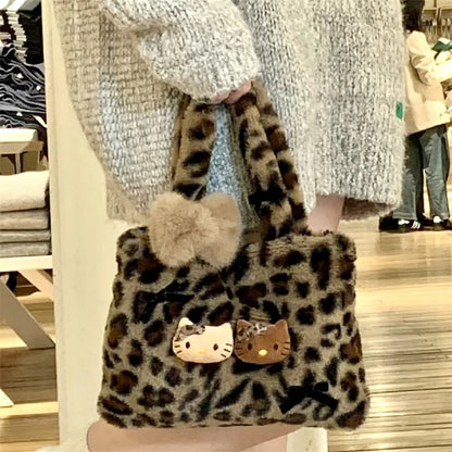 Sanrio Kawaii Hello Kitty Plush Handbag – Soft Stuffed Commuter Tote, Portable Satchel Backpack, Perfect Christmas Gift for Friends