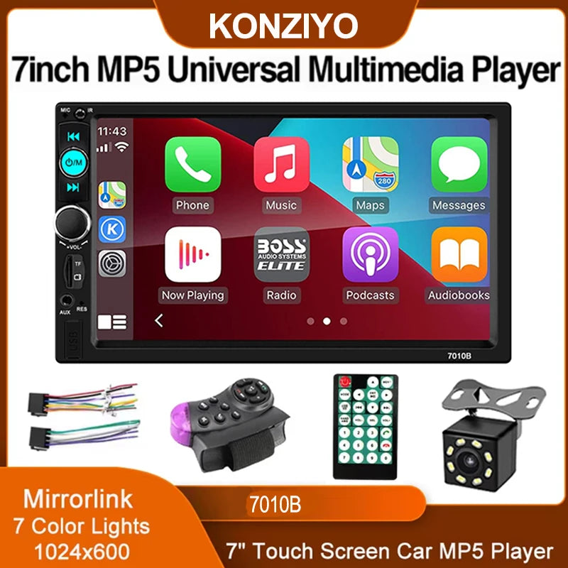 7 Inch 2 Din Car Stereo - Universal Touchscreen Multimedia MP5 Player with USB, TF Card & Bluetooth