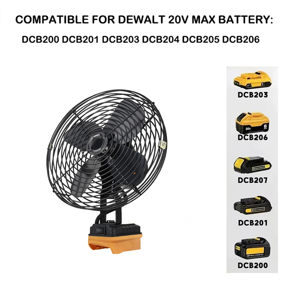 6/8-Inch Portable Outdoor Camping Fan – Wireless Desktop Metal Fan Compatible with Makita, Dewalt & Milwaukee 18V Batteries