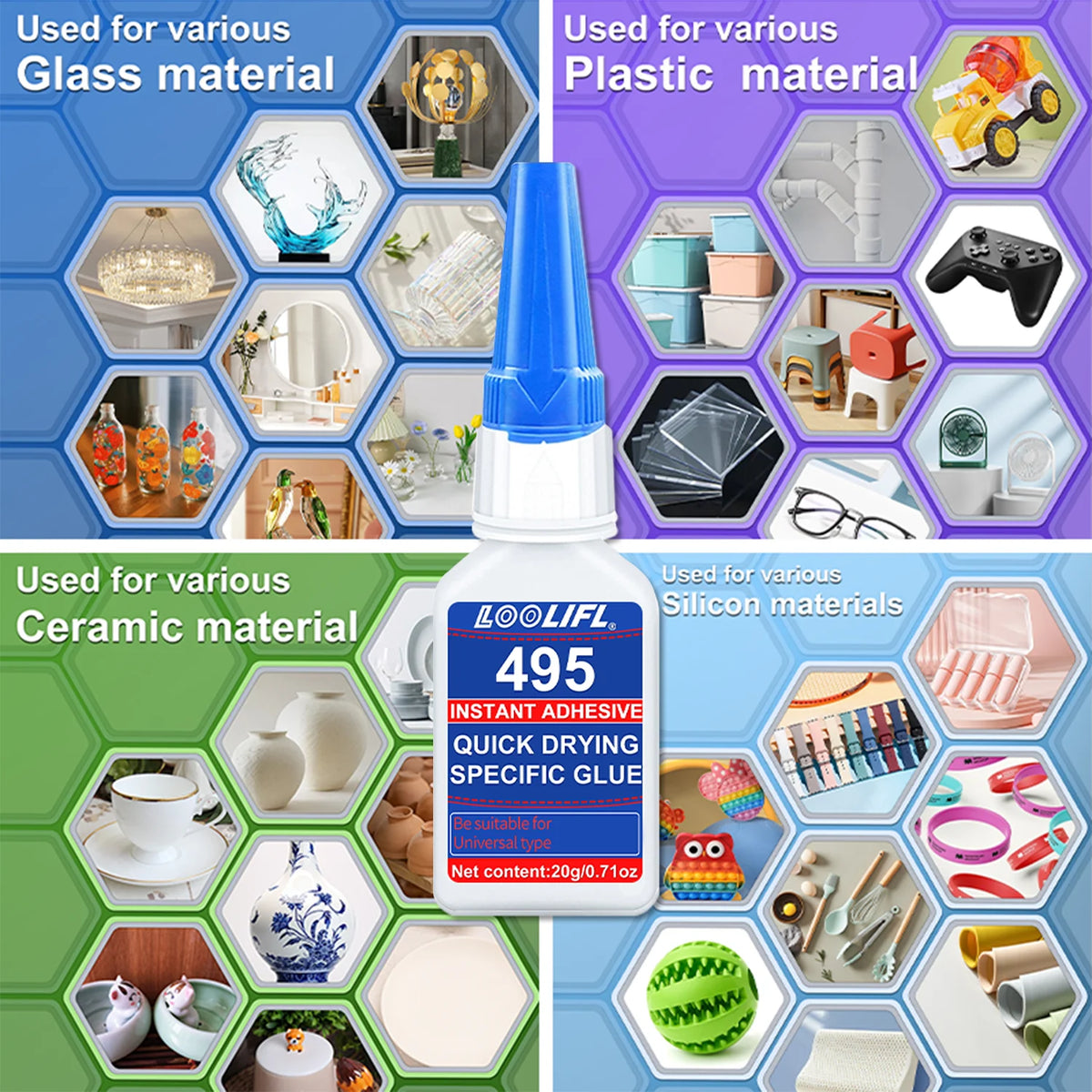 7-Piece LOOLIFL 495 Super Glue Set - Fast-Drying Transparent Cyanoacrylate Adhesive for Strong, Long-Lasting Plastic Bonding