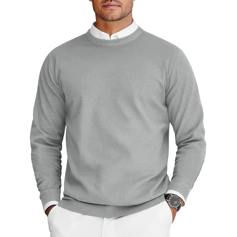 Men's Crew Neck Knit Sweater - Lightweight Long Sleeve Oversized Pullover for Casual Streetwear