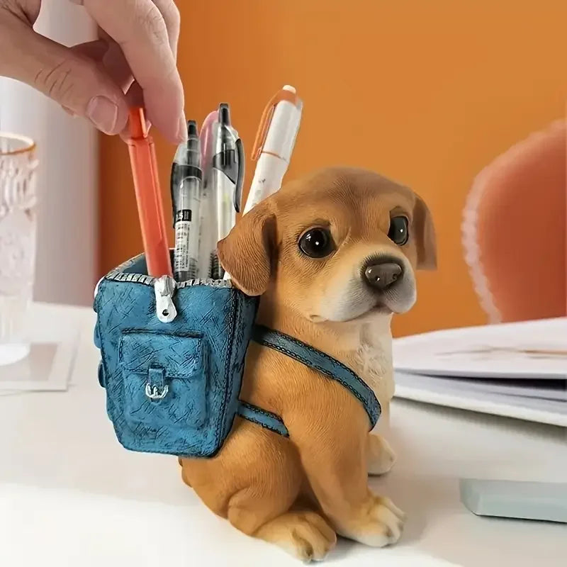Miniso Cartoon Puppy Pen Holder – Cute Resin Desk Decoration & Gift for Students and Young Adults