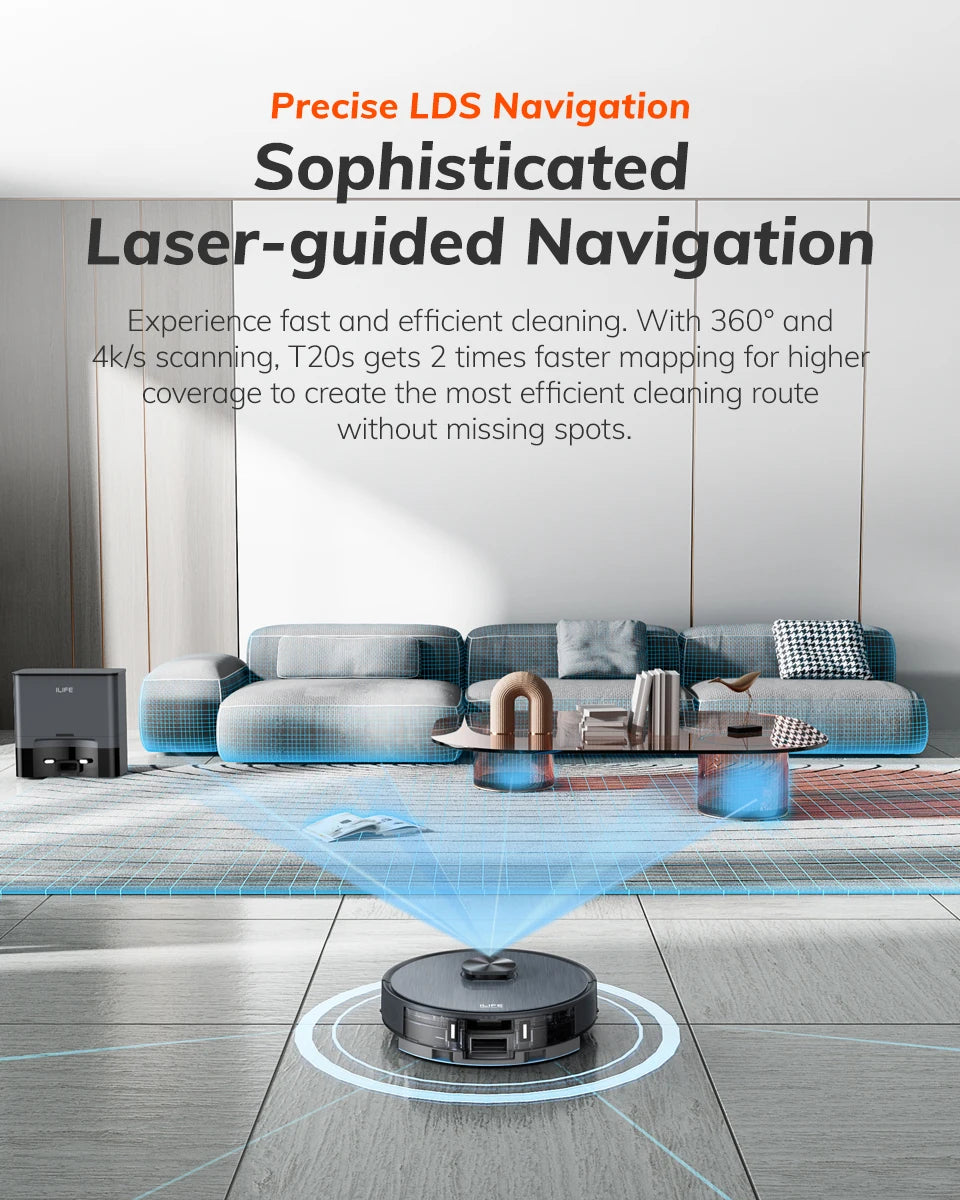 ILIFE T20S LDS Robot Vacuum Cleaner – 5000Pa, Auto Empty Dock, 60-Day Hands-Off Cleaning, Wet/Dry Sweeping & Mopping