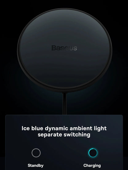 Baseus 15W Magnetic Wireless Car Charger – Fast Charging Phone Holder with Light Effect for iPhone 15/14/13 Pro Max