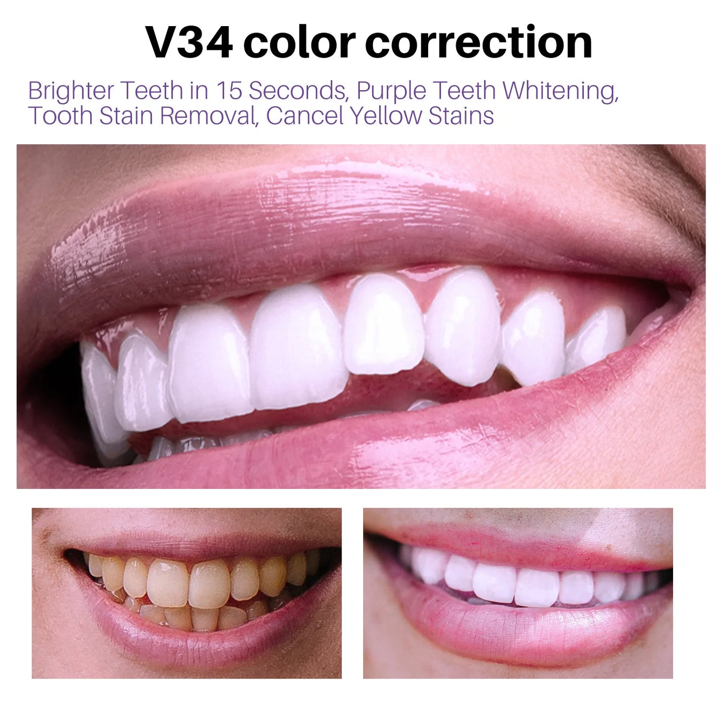 50ML V34 Purple Whitening Toothpaste – Brighten Teeth, Remove Stains & Foam Cleaning for Oral Care