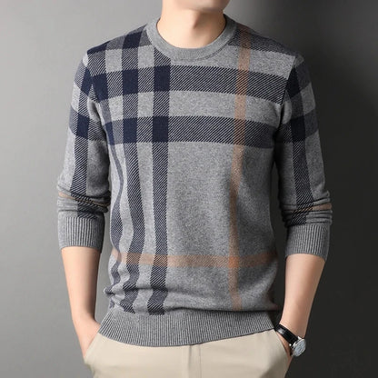 Luxury Men’s Knitted Wool Pullover – Autumn Winter O-Neck Striped British Casual Sweater
