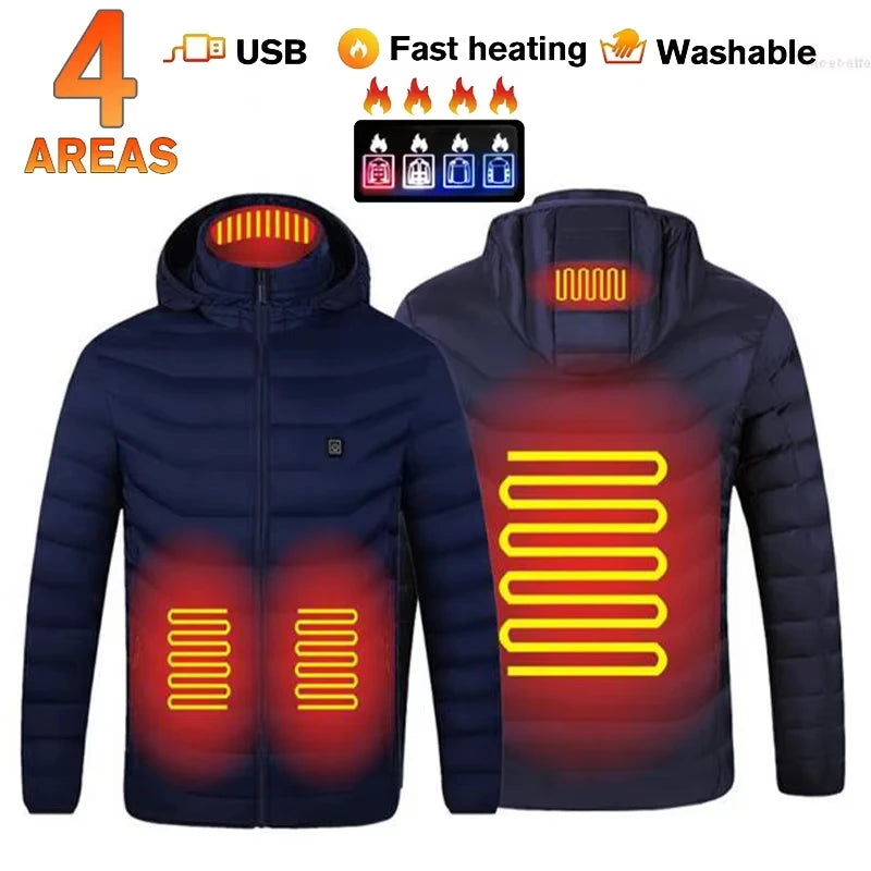 31-Zone Smart USB Heated Jacket for Men & Women – Waterproof Polyester Thermal Coat for Winter, Skiing, and Outdoor Activities