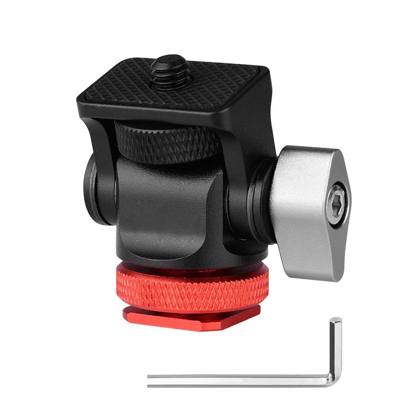 Mini Monitor Mount Holder – Adjustable Tripod Head with Cold Shoe Adapter for Flash, Microphone & Fill Light