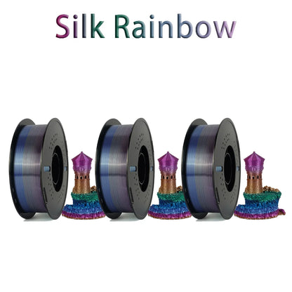 Tri-Color Dual-Color Silk Rainbow PLA Filament 1.75mm – Accurate +/-0.03mm, Compatible with Most FDM 3D Printers