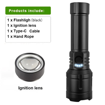 Rechargeable 3-in-1 Flashlight - Super Bright 5-Mode Waterproof Light with Power Bank & Lighter