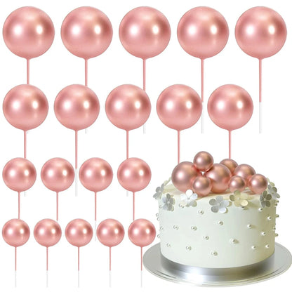 20Pcs Colorful Cake Topper Balls – Gold, Silver & Pastel DIY Cake Decorations for Birthday, Wedding & Party Supplies