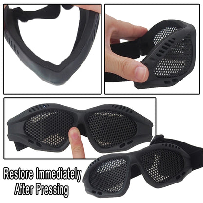 Outdoor Eye Protection Tactical Glasses - Comfortable Airsoft Safety Goggles with Anti-Fog Metal Mesh/PC Lens for Paintball and Hunting