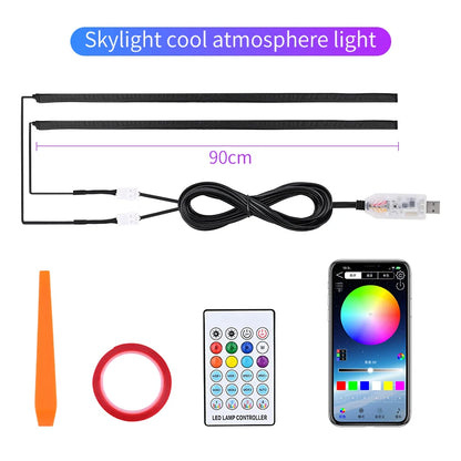 2026 Universal Car Sunroof LED Strip Light - APP & Remote Control USB Panoramic Roof Ambient Lighting