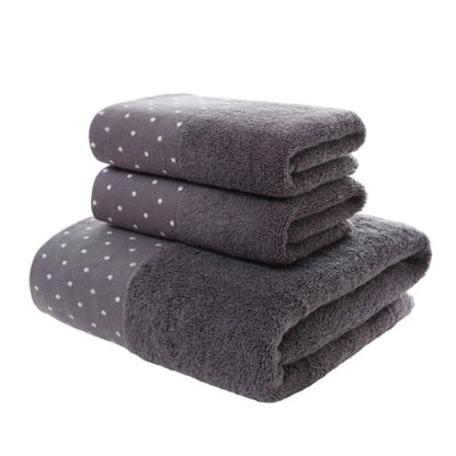 3-Piece Cotton Towel Set – 2 Hand Face Towels 35x75cm + 1 Bath Towel 70x140cm Soft Washcloth Gift Set