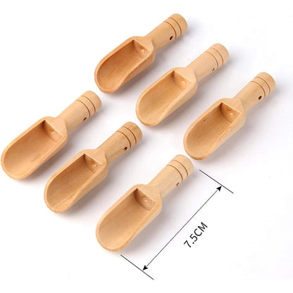 Mini Wooden Measuring Spoons - Coffee, Bath Salt, Candy, Laundry Detergent and Kitchen Scoop Set