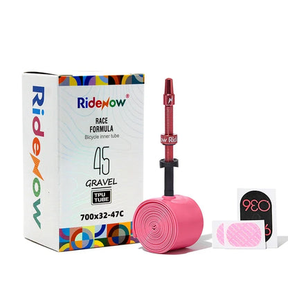 RideNow Metal Nozzle TPU Inner Tube – Removable Valve Cores, External Thread, 700C x 18-32C/32-47C Road Bike & Gravel Presta Valve