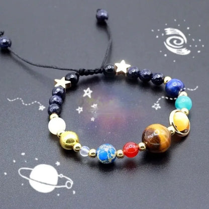Cosmic Solar System Bracelet – Natural Stone & Resin Planet Bead Adjustable Bangle for Women & Men Galaxy Jewelry