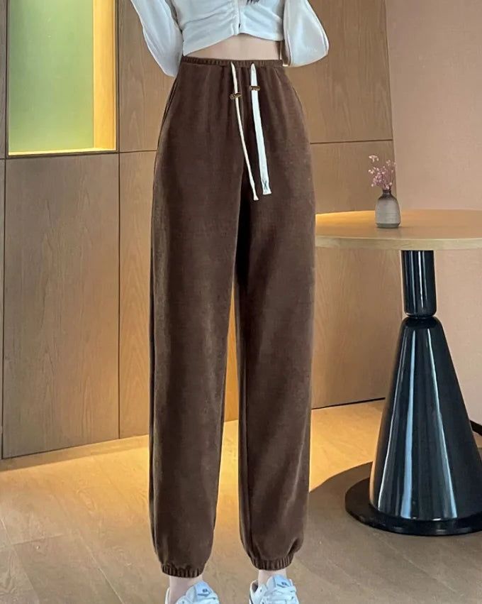 M-4XL Women’s Maternity Radish Pants – Cotton Fleece Ankle-Length Corduroy Sweatpants, High Waist Autumn Pregnancy Trousers