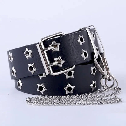 Women's Y2K Double-Hole Punk Belt - Adjustable Unisex Hip Hop Rock Style Punch-Free Waist Belt