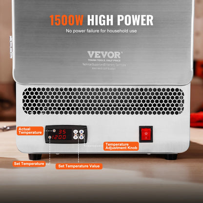 VEVOR 1500W Electric Melting Furnace – Max Temp 2192℉ Stainless Steel for Metal Clay, DIY Metal Tempering & Pottery Glazing