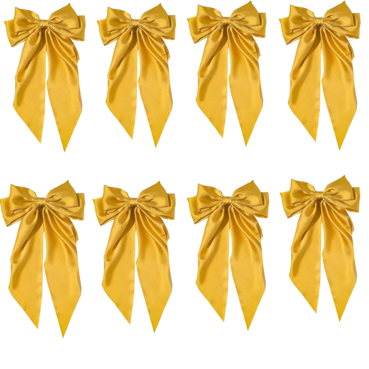 8 Ladies Satin Ribbon Bow Hair Clips – Oversized White, Pink, Red, Blue, Black Long Tail, Spring Clip for Ponytail Hair Accessories