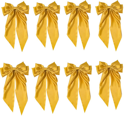 8 Ladies Satin Ribbon Bow Hair Clips – Oversized White, Pink, Red, Blue, Black Long Tail, Spring Clip for Ponytail Hair Accessories