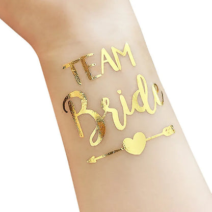 Waterproof Gold Foil Temporary Tattoo Stickers – Crown & Ring Bridal Party Body Art Decals
