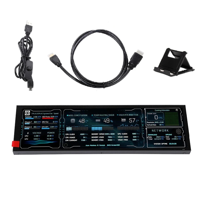 8.8 Inch Long Strip LCD Screen – 1920x480 HD-MI Driver Board Secondary Monitor for CPU, GPU, SSD Information with AIDA64 Sub Display