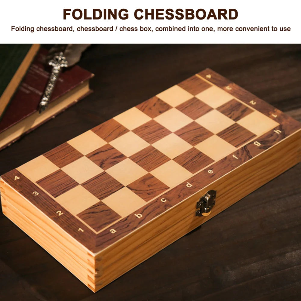 29x29cm Large 3-in-1 Chess Board – Foldable Chess, Checkers & Backgammon Set for Kids & Adults, Strategic Thinking Game