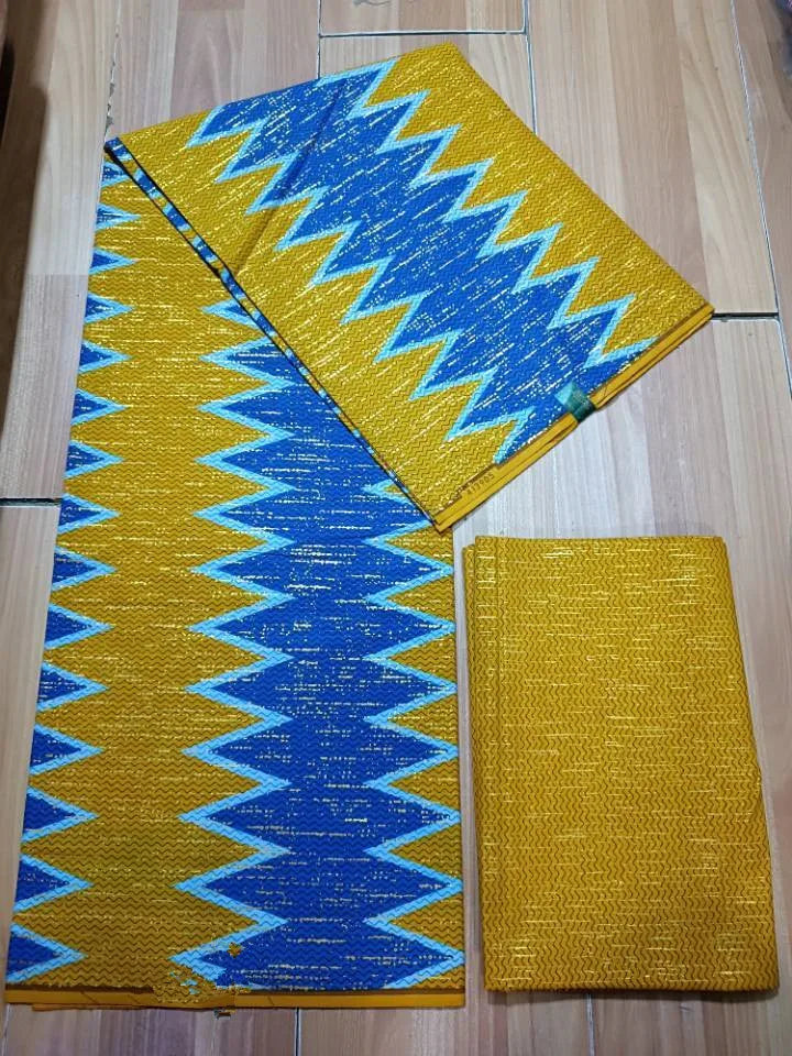 Real Ankara Wax Lace Fabric - 100% Cotton Nigerian Gold Print, 6 Yards Ghana Style Party Dress Material