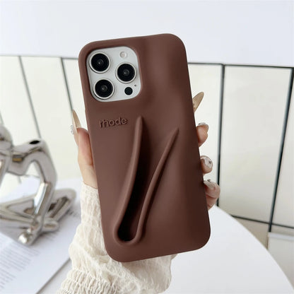 Gray Toast Ribbon iPhone Case - Rhode Style Silicone Cover for iPhone 17 Pro Max Air 16 15 14 13 12 Plus