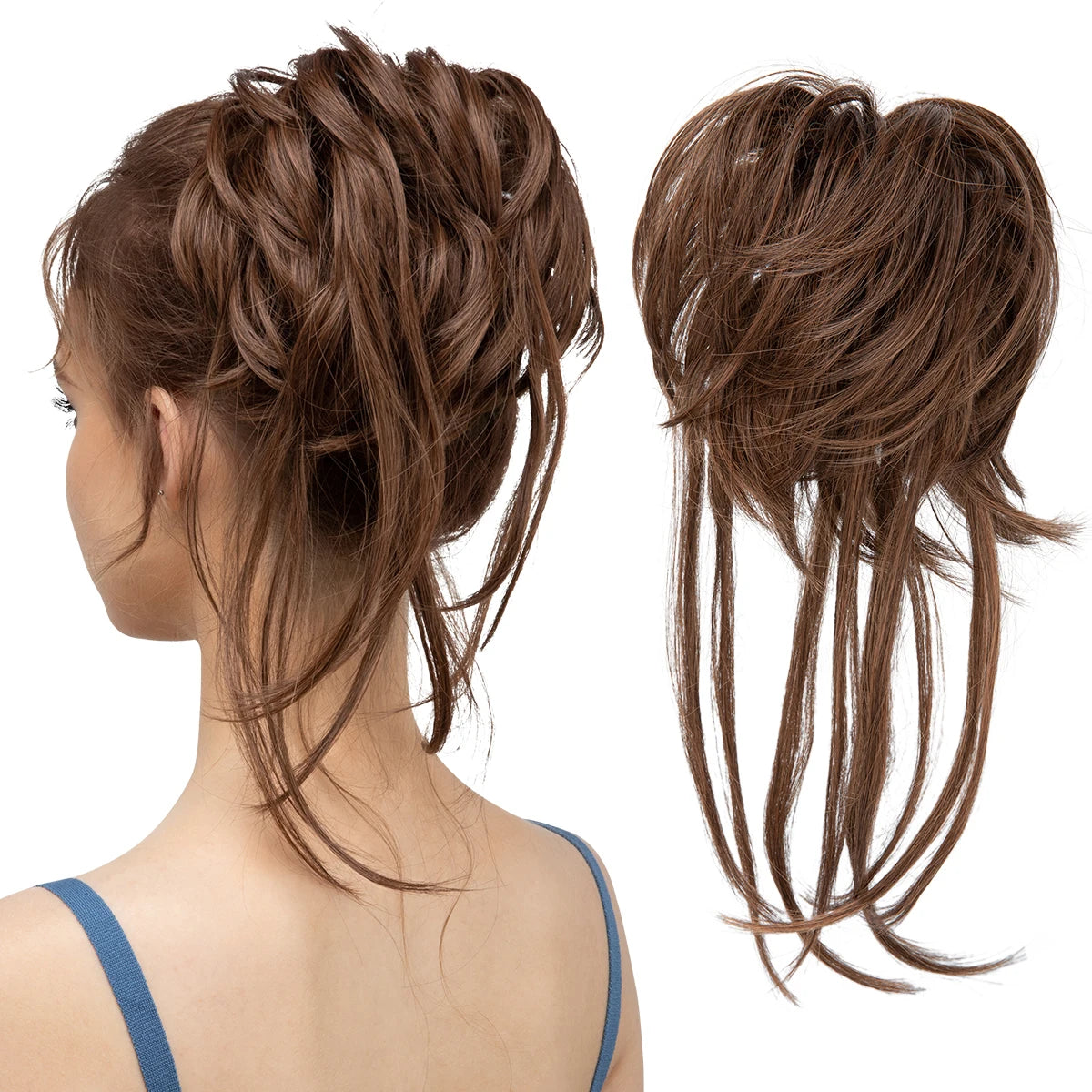 Synthetic Elastic Messy Bun Hairpiece – Curly Scrunchie Chignon, Black, Blonde, Brown Updo Donut for Women, Natural Fake Hair