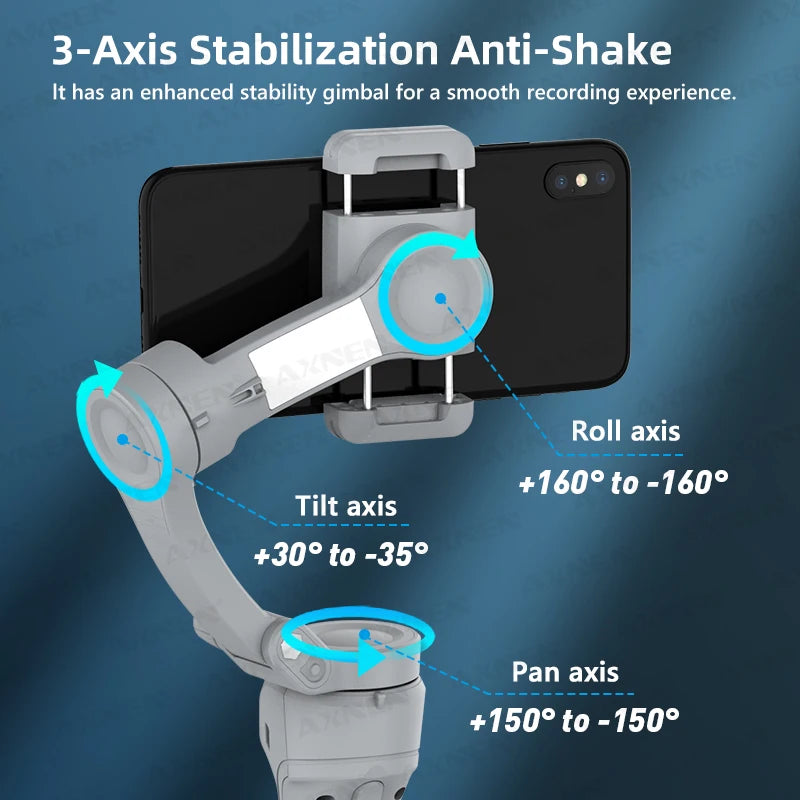 3 Axis Handheld Gimbal Stabilizer with Fill Light – Smartphone Stabilizer for iPhone & Android, Face Tracking, TikTok, Vlog – HQ6