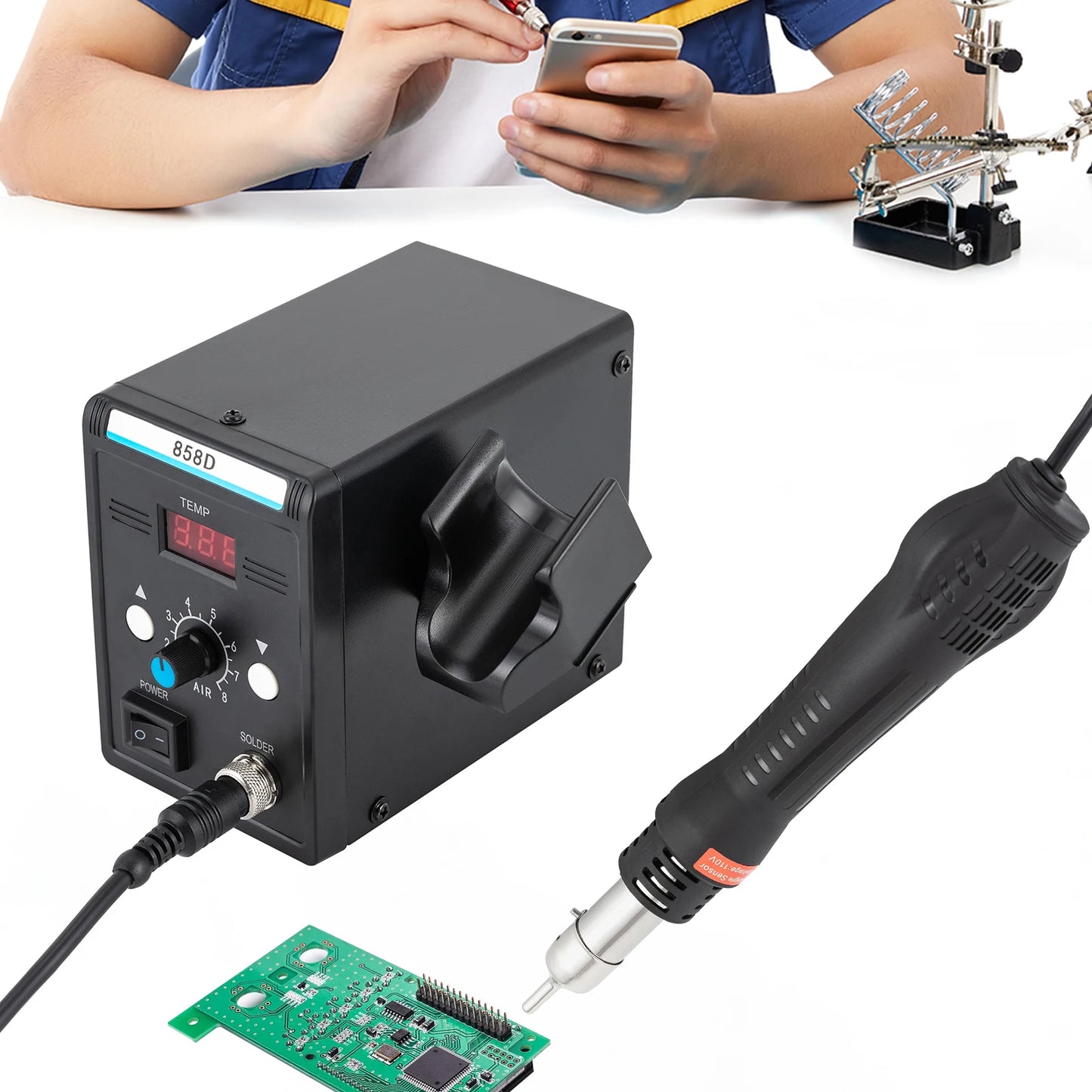700W Hot Air Rework Station with Heat Gun – SMD Soldering Set, Adjustable Temperature & LED Display for Electronics Repair