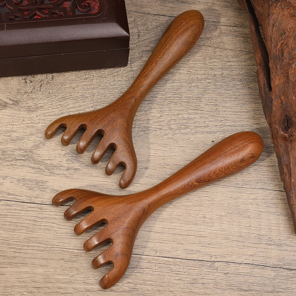 Head Meridian Massage Comb – Anti-Static Natural Wooden Wide Tooth, Six-Claw Gua Sha Tool for Spa & Blood Circulation