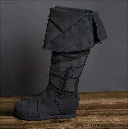 Men’s Renaissance Brown Boots – Vintage Cosplay Viking, Pirate, Steampunk & Knight Costume Low Heel Tall Boots 2025